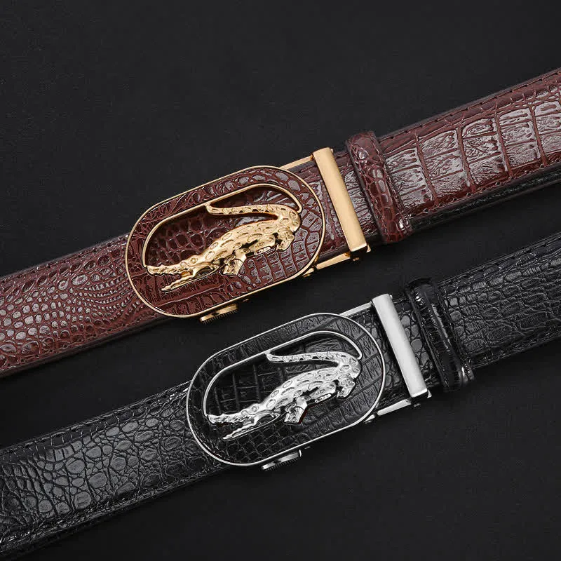 Men's Hollow Out Crocodile Automatic Buckle Leather Belt