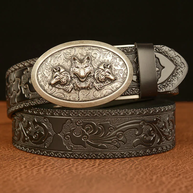 Men's Legend Of Hungry Wolves Leather Belt