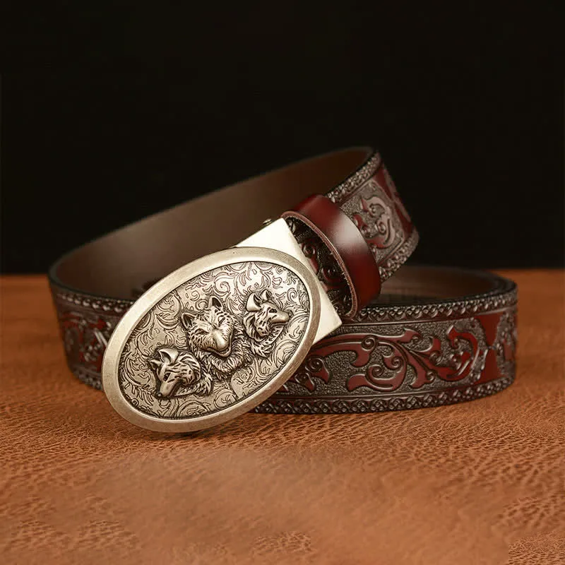 Men's Legend Of Hungry Wolves Leather Belt