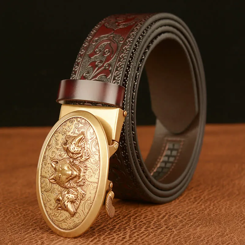 Men's Legend Of Hungry Wolves Leather Belt