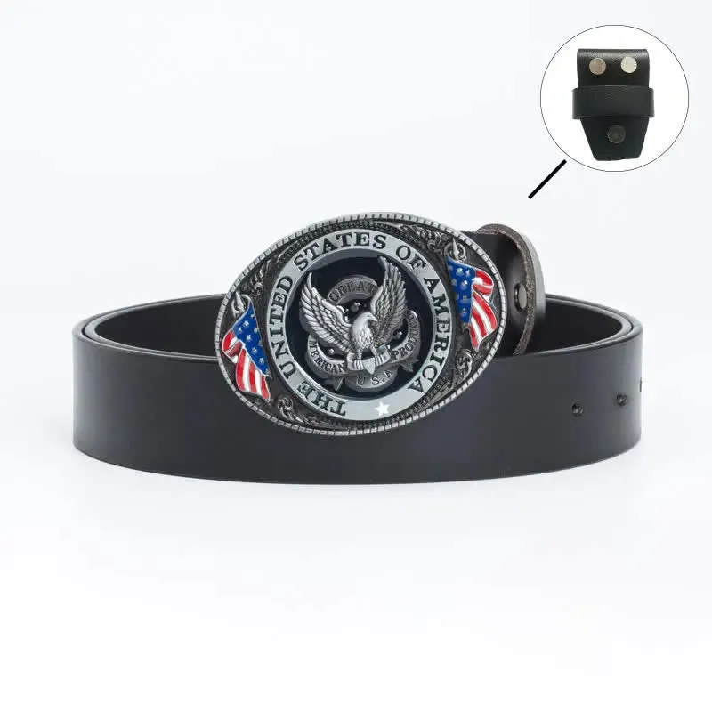 Men's Luxury Eagle American Flag Leather Belt