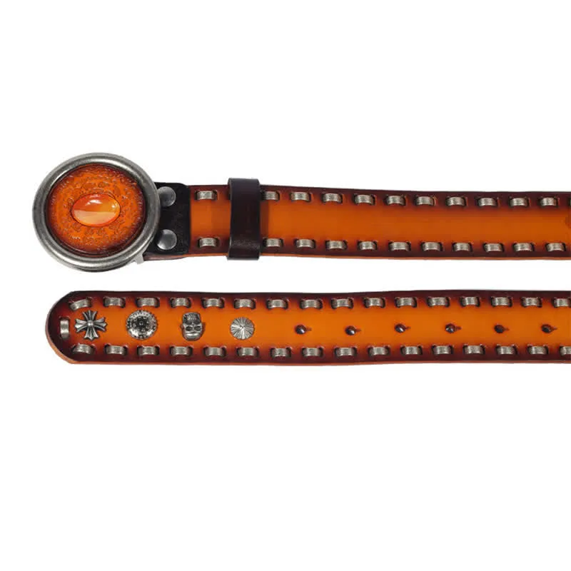 Men's Punk Style Orange Onyx Slate Leather Belt