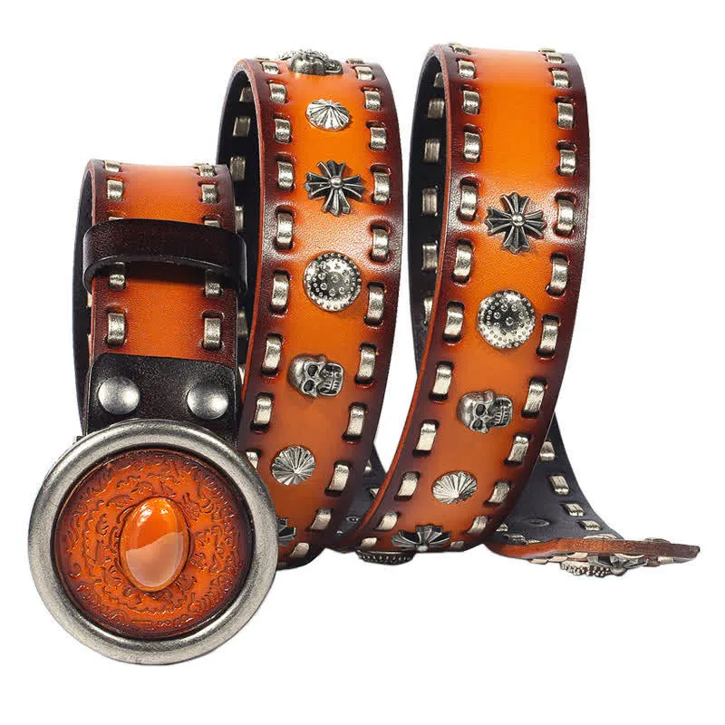 Men's Punk Style Orange Onyx Slate Leather Belt