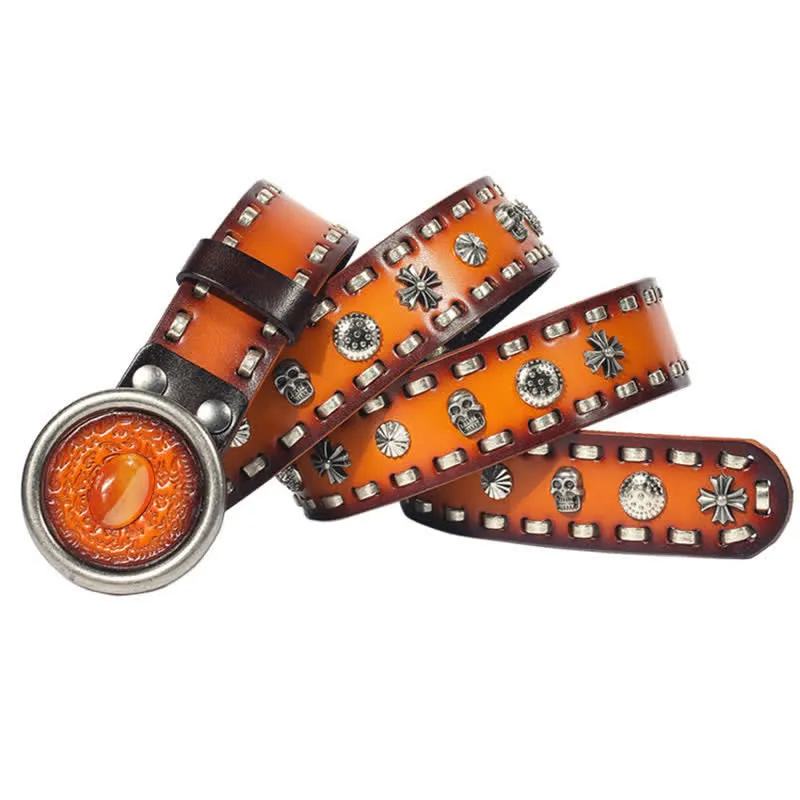 Men's Punk Style Orange Onyx Slate Leather Belt