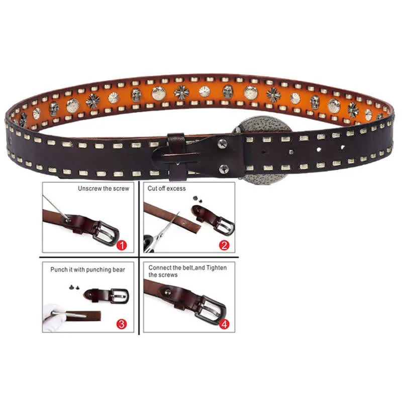 Men's Punk Style Orange Onyx Slate Leather Belt