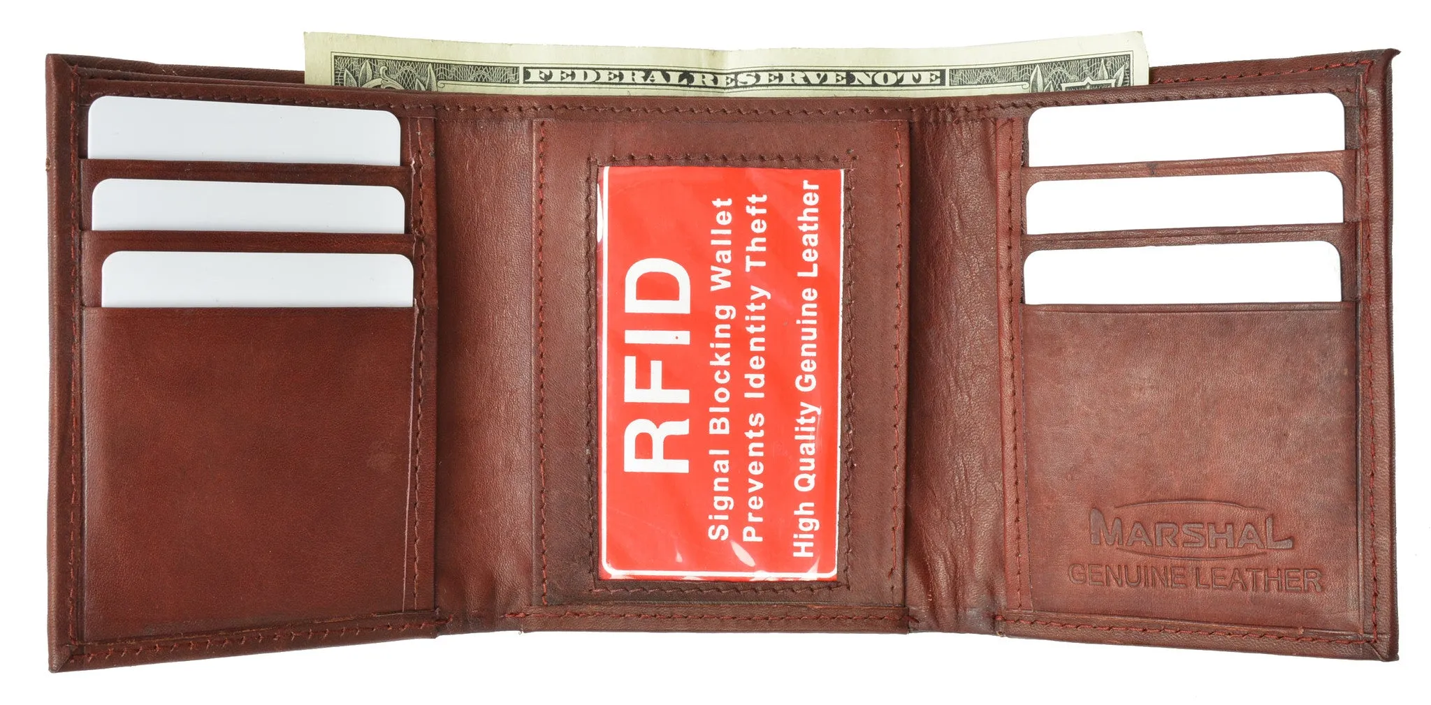 Mens Trifold Leather Wallet RFID Blocking New MarshalÂ® RFID 55