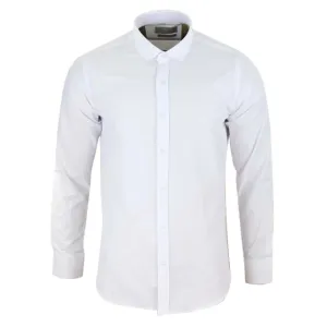 Men's White Classic Round Collar Button Shirt Slim Regular Fit