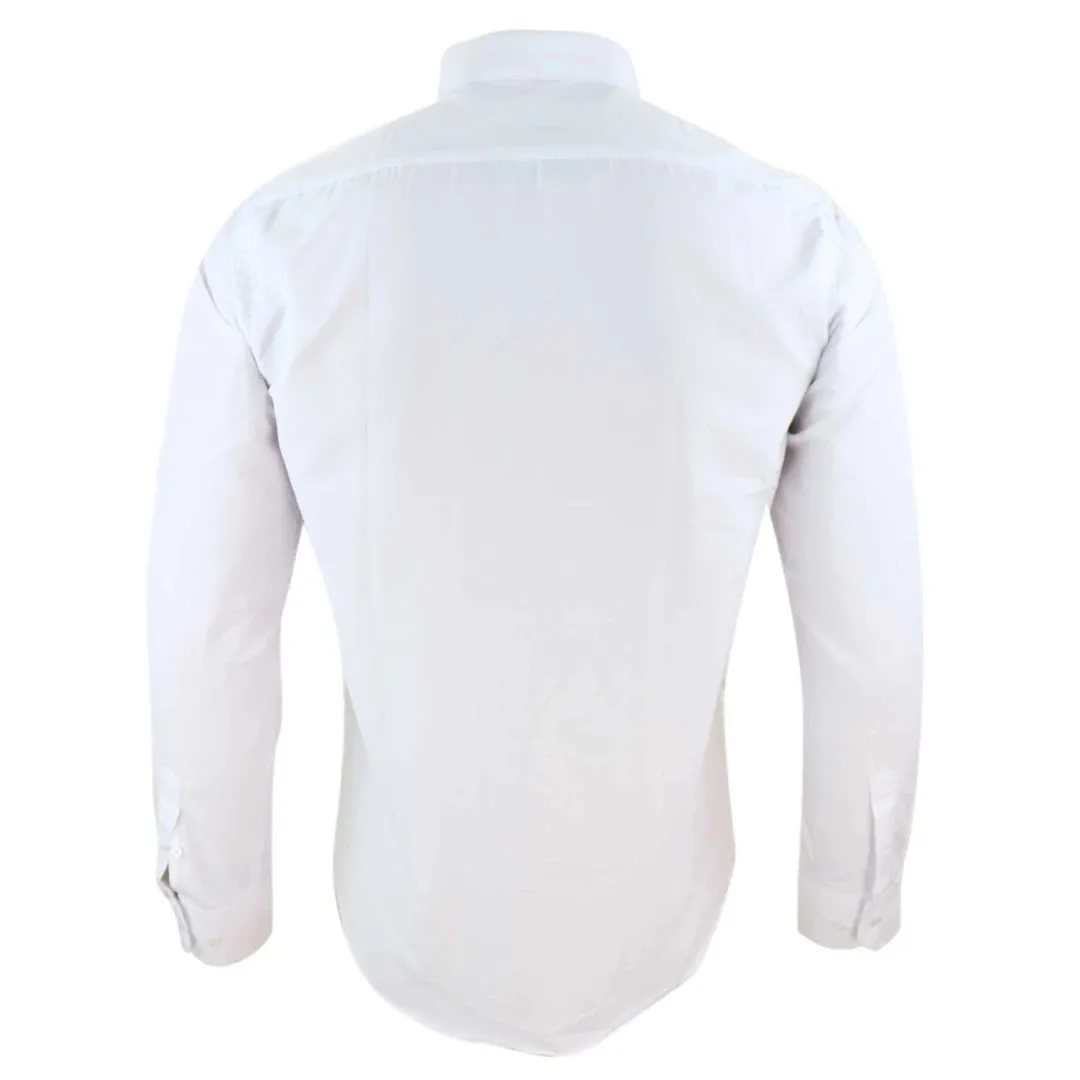 Men's White Classic Round Collar Button Shirt Slim Regular Fit