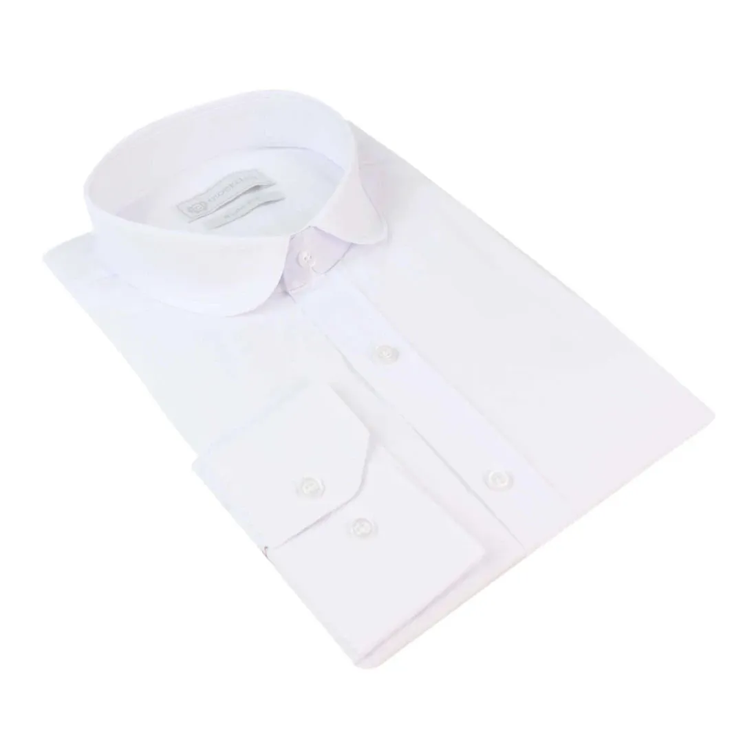 Men's White Classic Round Collar Button Shirt Slim Regular Fit