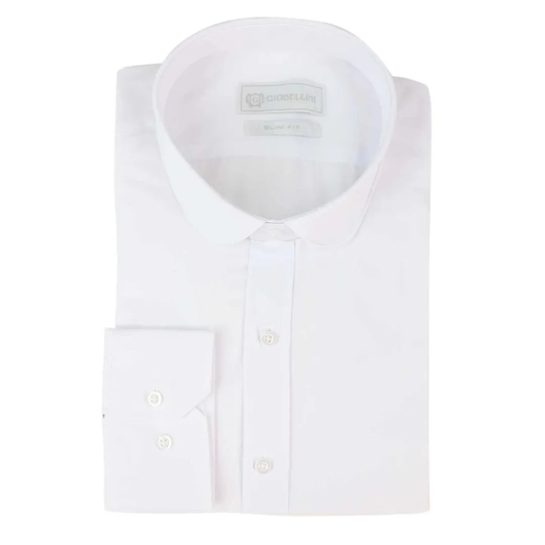 Men's White Classic Round Collar Button Shirt Slim Regular Fit