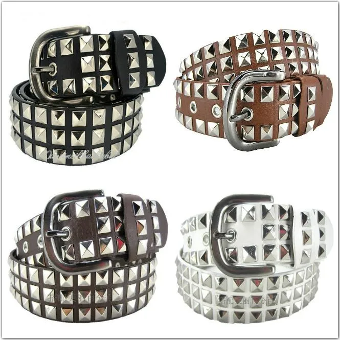 Mens Womens Belt Punk Wide Studded Bonded Leather Belt Pyramid Conical Stud Rivet