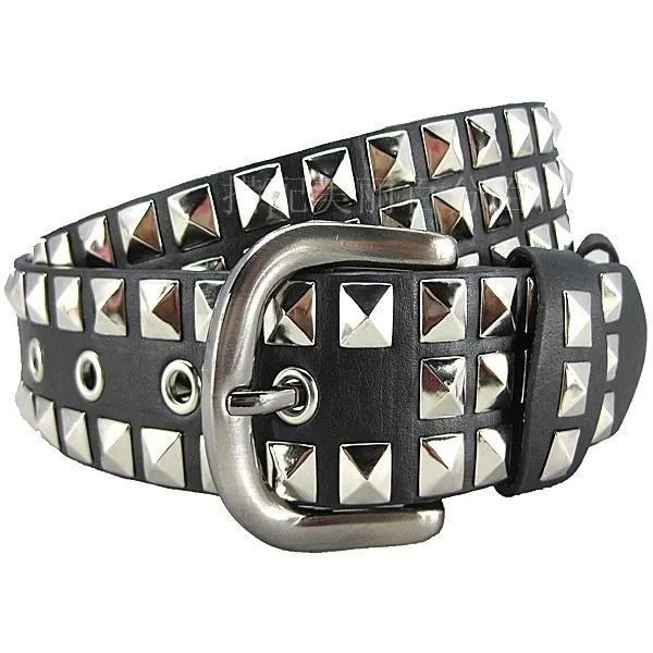 Mens Womens Belt Punk Wide Studded Bonded Leather Belt Pyramid Conical Stud Rivet