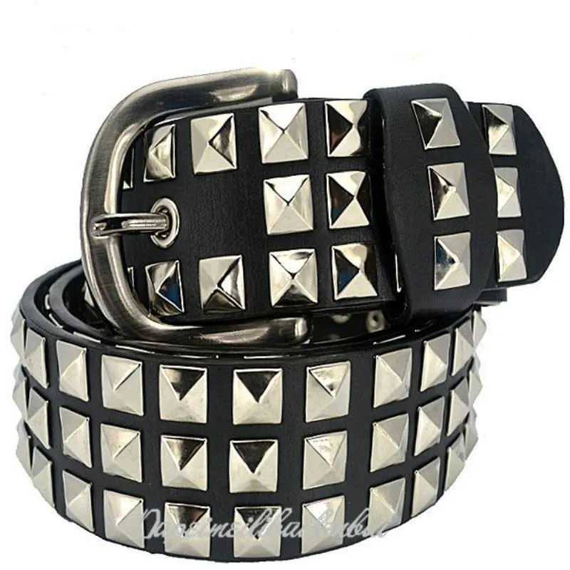 Mens Womens Belt Punk Wide Studded Bonded Leather Belt Pyramid Conical Stud Rivet