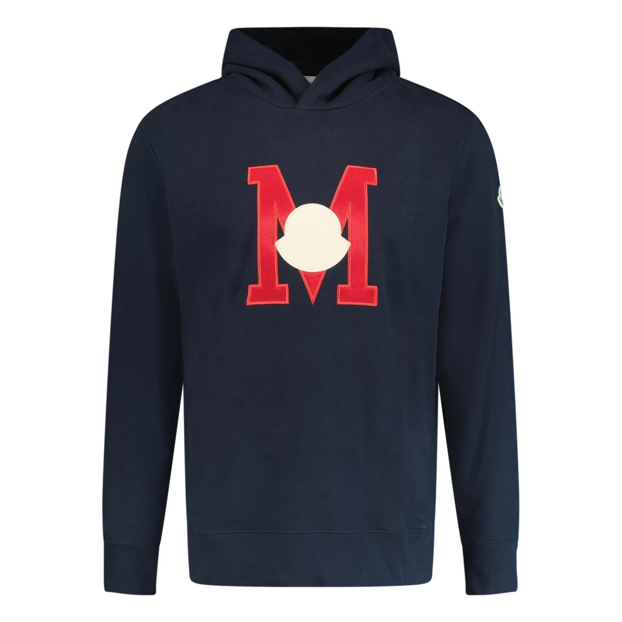 MONCLER LOGO PATCH PULLOVER HOODIE NAVY BLUE