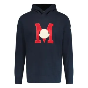 MONCLER LOGO PATCH PULLOVER HOODIE NAVY BLUE