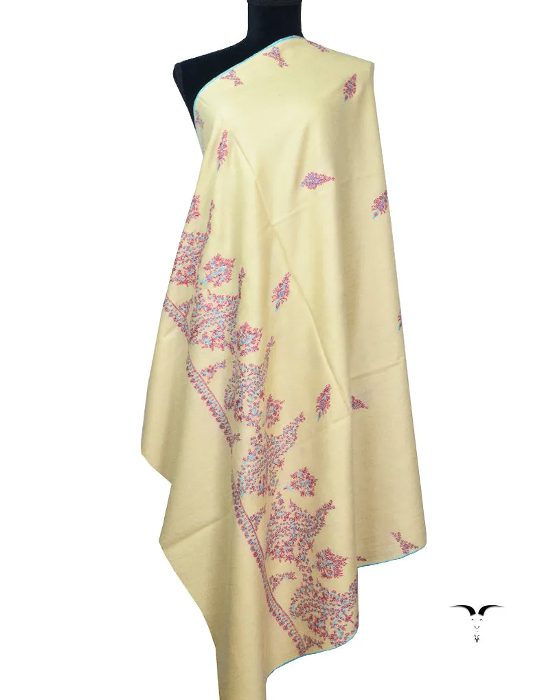 Natural White Pashmina Shawl With Sozni Work 5569