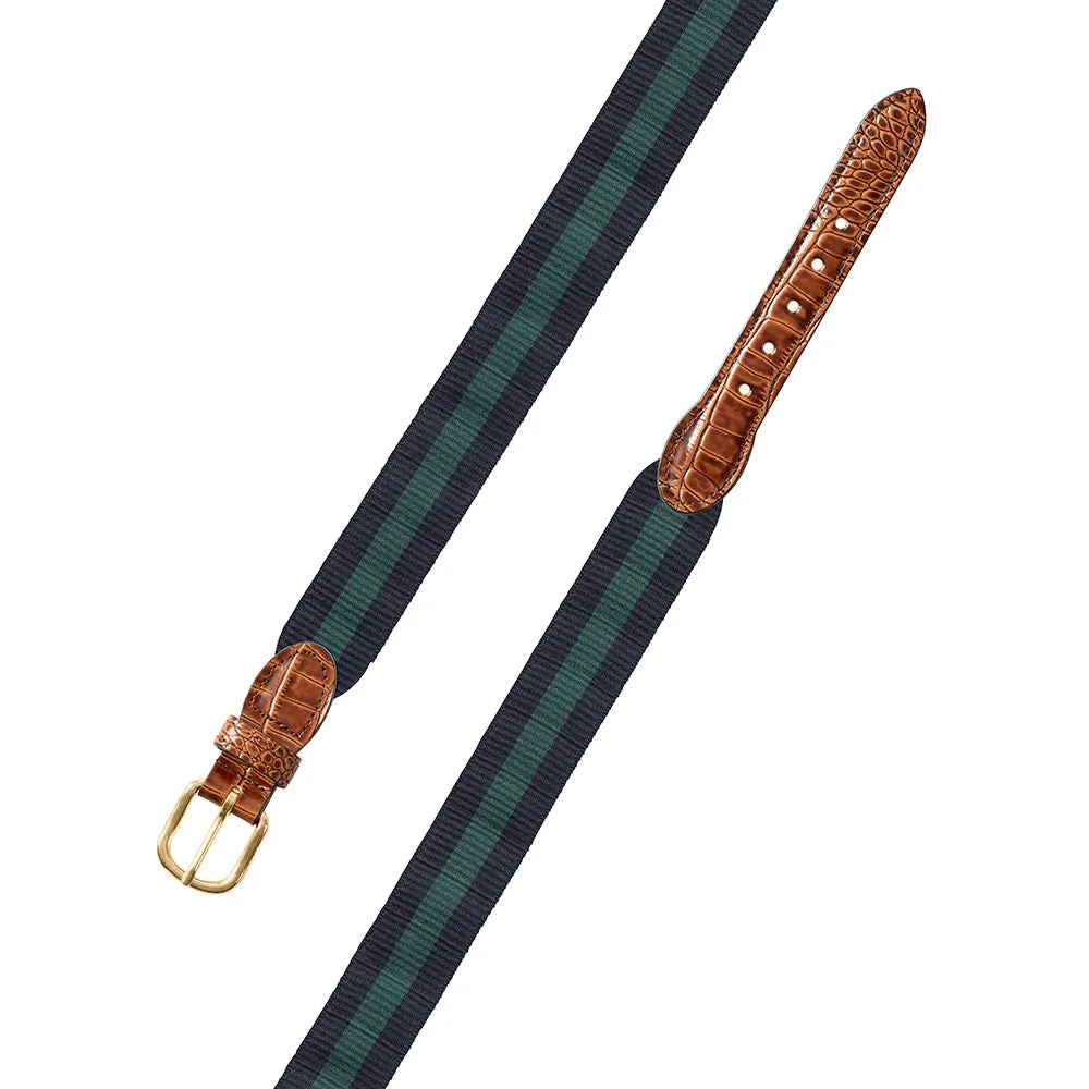 Navy & Green Wide Belgian Surcingle Leather Tab Belt