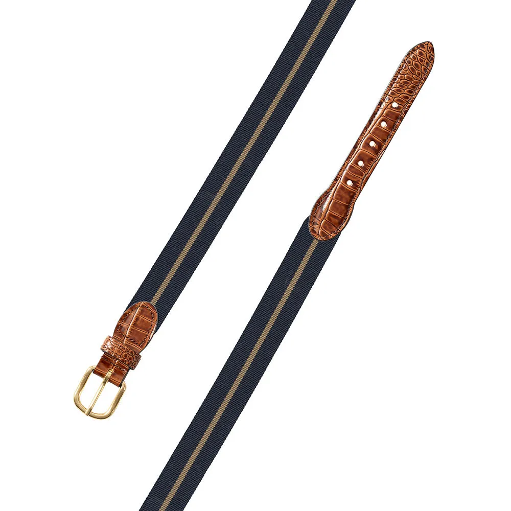 Navy & Khaki Belgian Stretch Leather Tab Belt