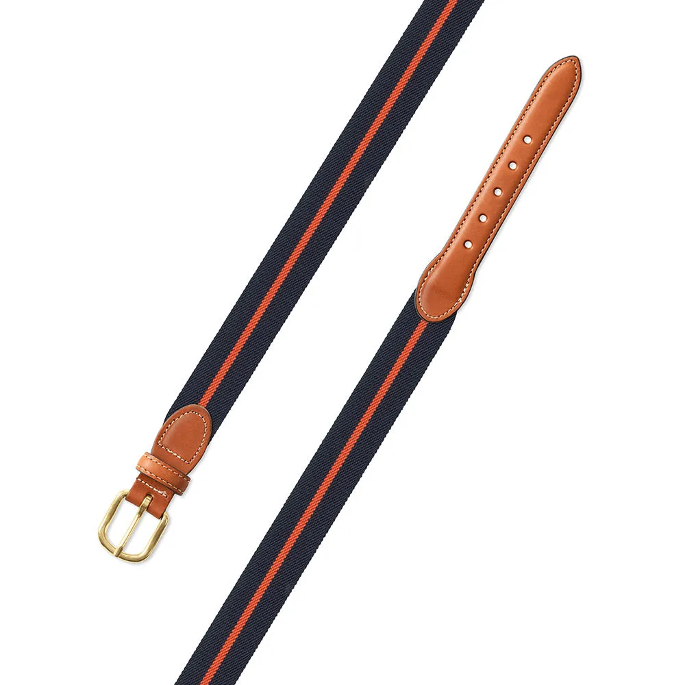 Navy & Orange Belgian Stretch Leather Tab Belt