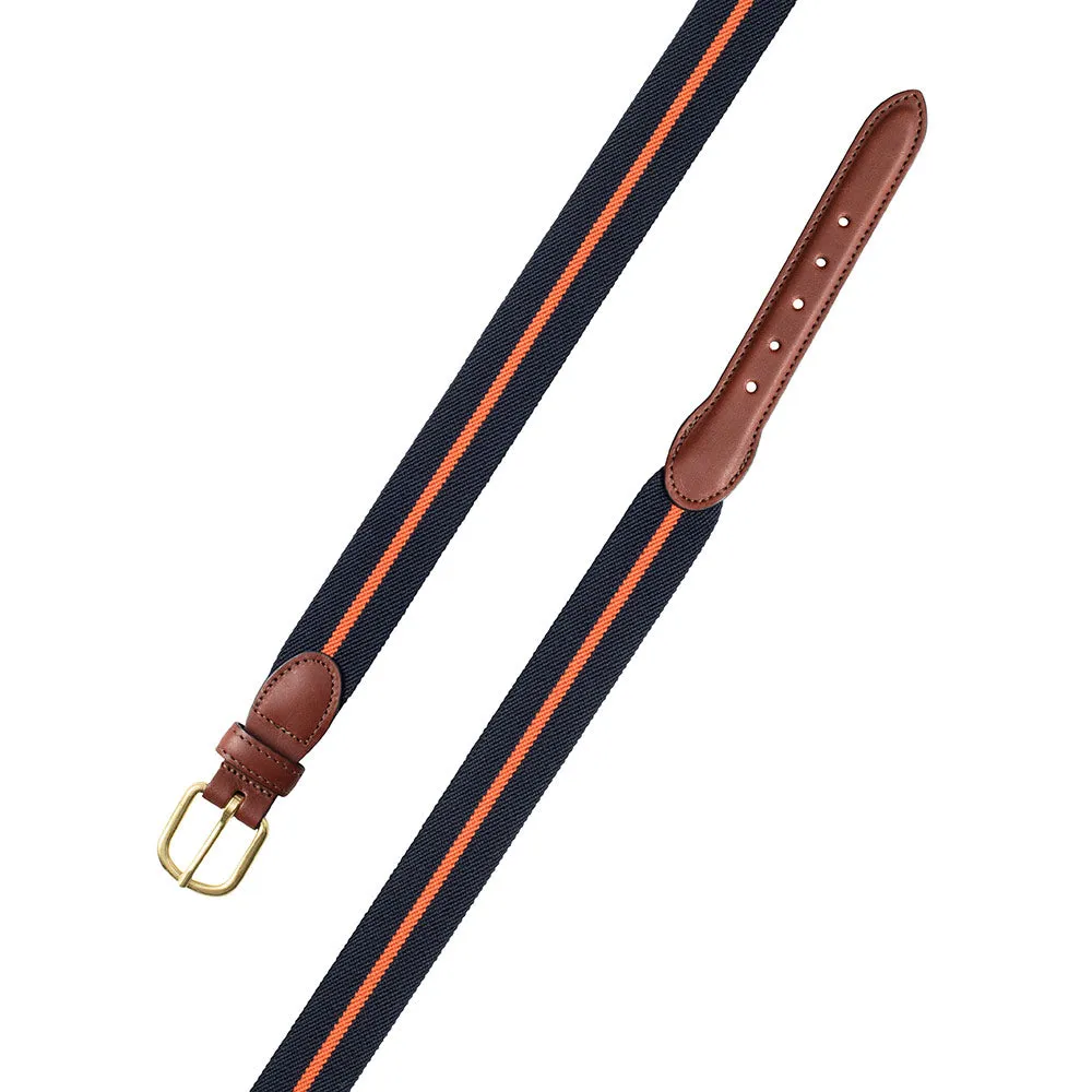 Navy & Orange Belgian Stretch Leather Tab Belt