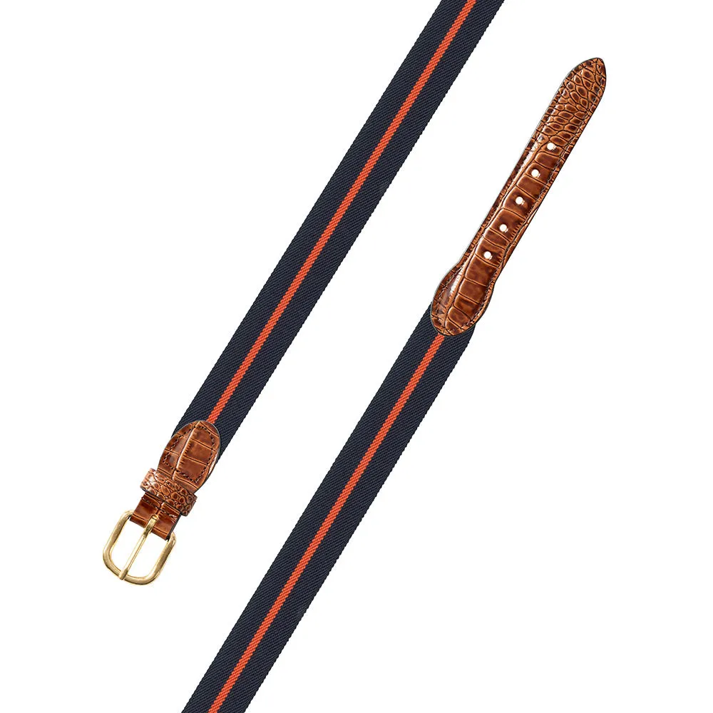 Navy & Orange Belgian Stretch Leather Tab Belt