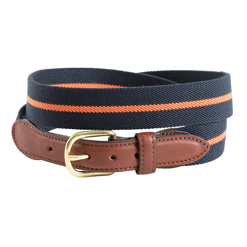 Navy & Orange Belgian Stretch Leather Tab Belt