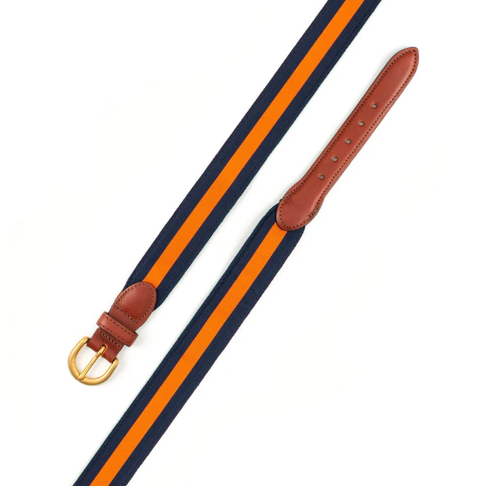 Navy & Orange Grosgrain Ribbon Leather Tab Belt