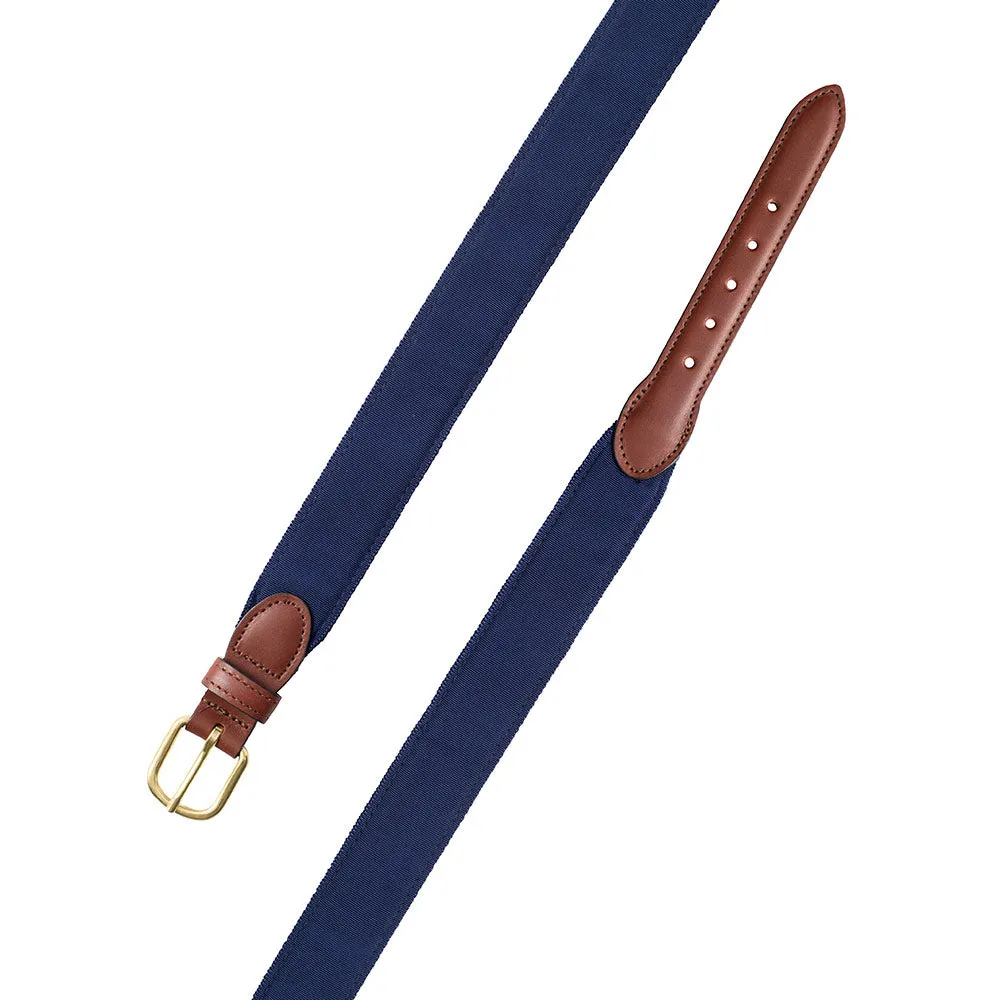 Navy Grosgrain Ribbon Leather Tab Belt