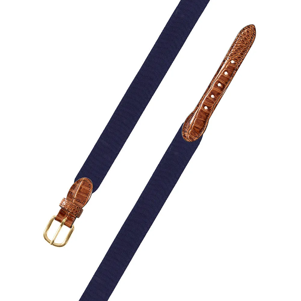 Navy Grosgrain Ribbon Leather Tab Belt