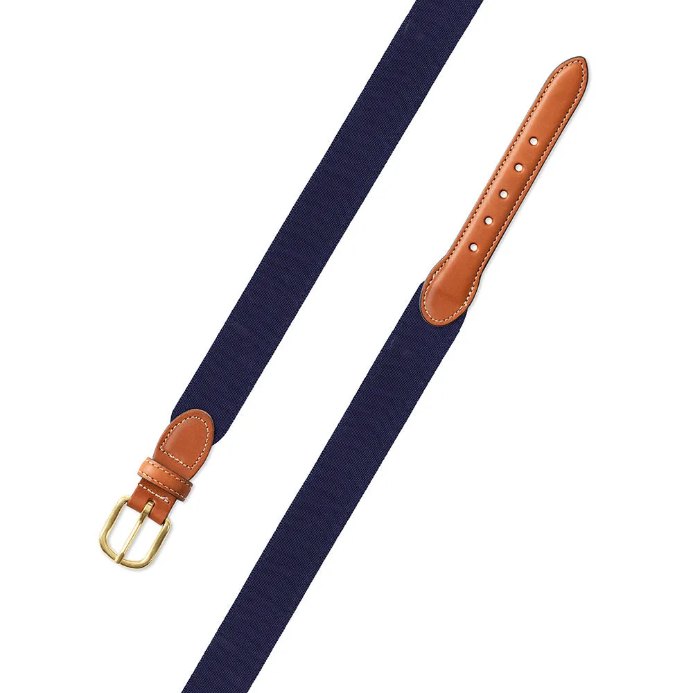 Navy Grosgrain Ribbon Leather Tab Belt