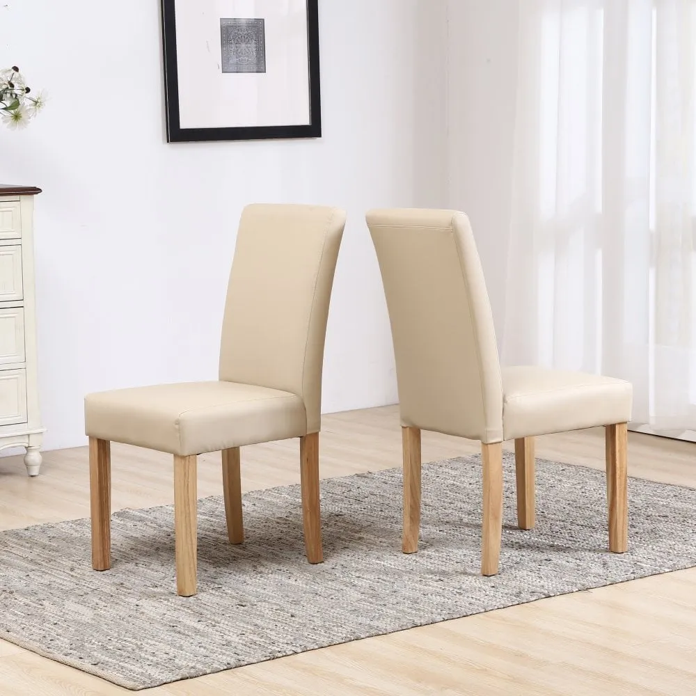 Neo Cream Faux PU Leather High Back Dining Room Chairs x2