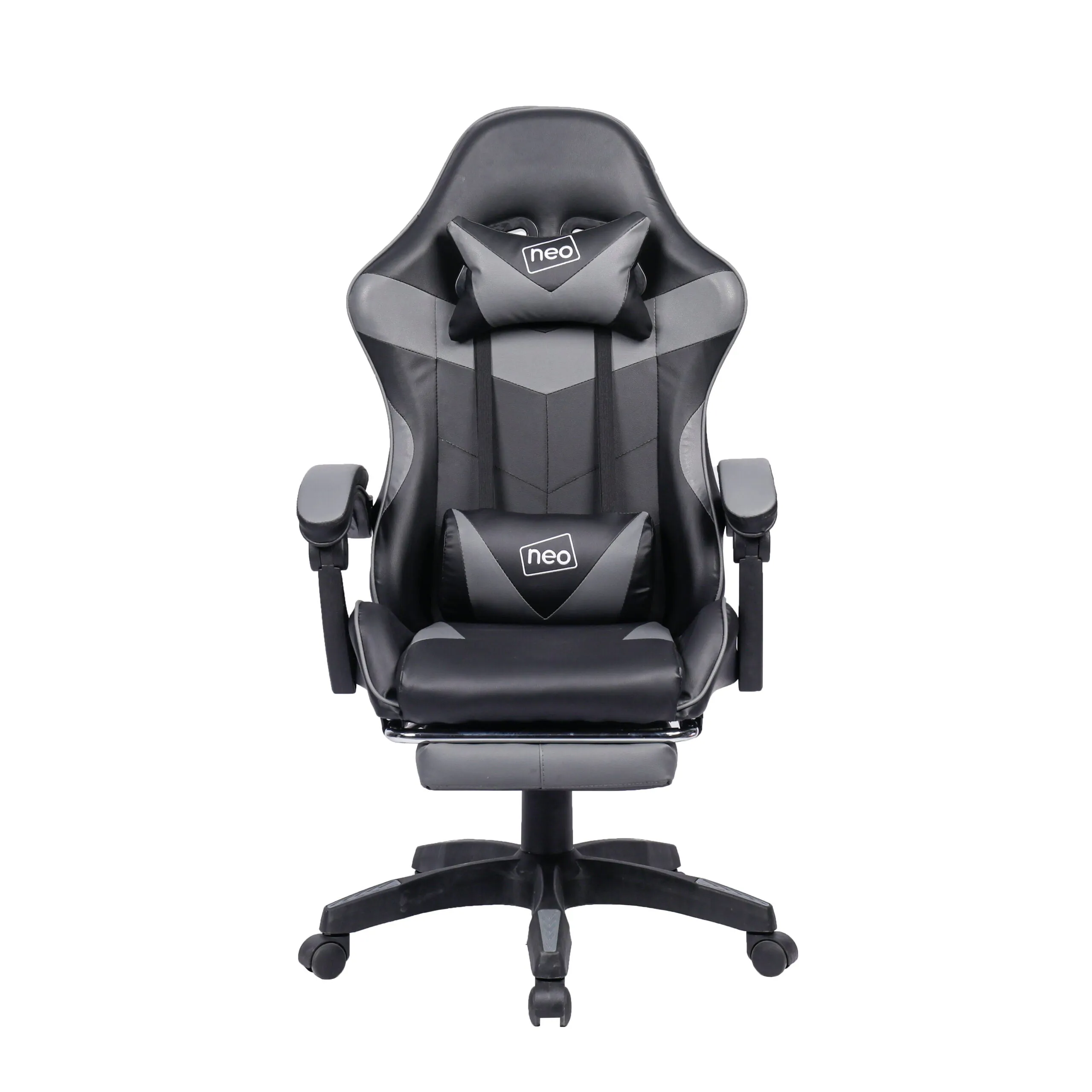 Neo Grey/Black Massage Leather Gaming Chair with Footrest