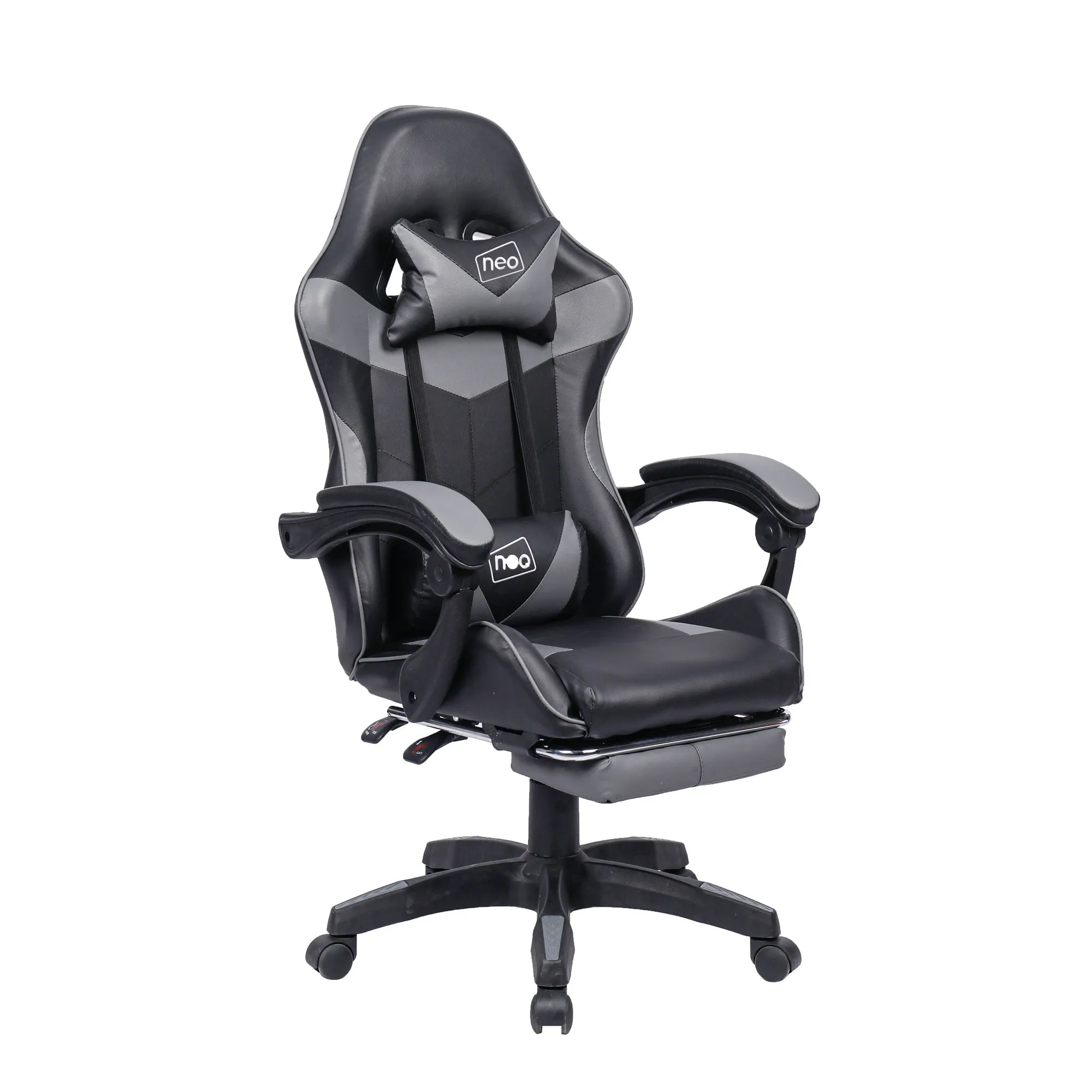 Neo Grey/Black Massage Leather Gaming Chair with Footrest