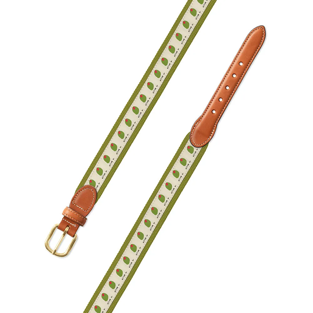 Olive U on Green Bespoken Motif Leather Tab Belt