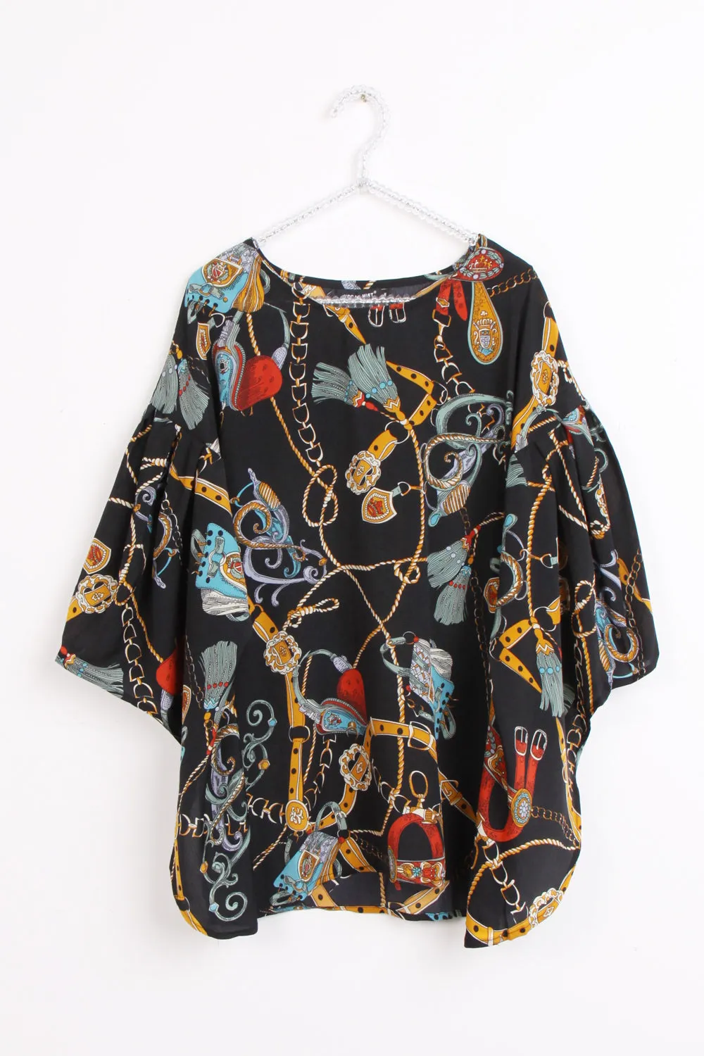 Oversized Chain and Belt Print Top