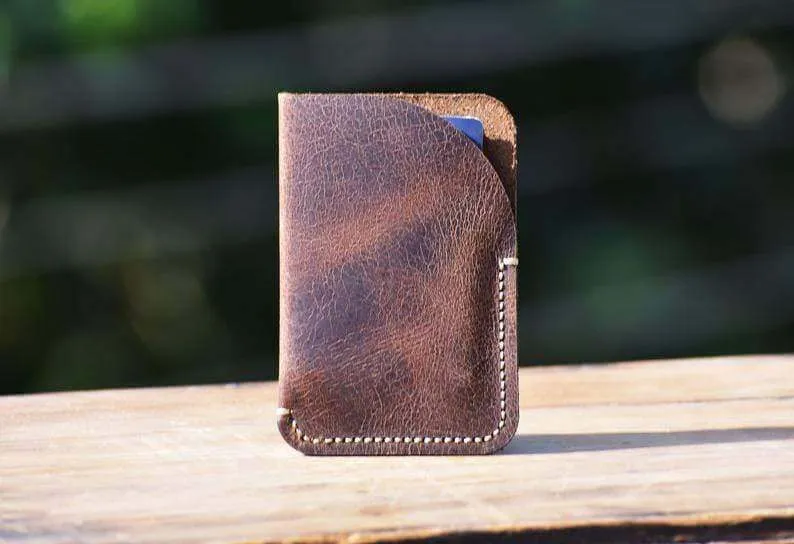 personalize Minimal Hand Stitched Card Holder, LEATHER CARDHOLDER, Groom Gift, Men Wallet, Fathers Day Gift # 2004