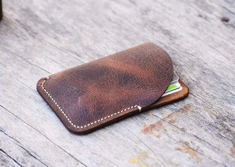 personalize Minimal Hand Stitched Card Holder, LEATHER CARDHOLDER, Groom Gift, Men Wallet, Fathers Day Gift # 2004