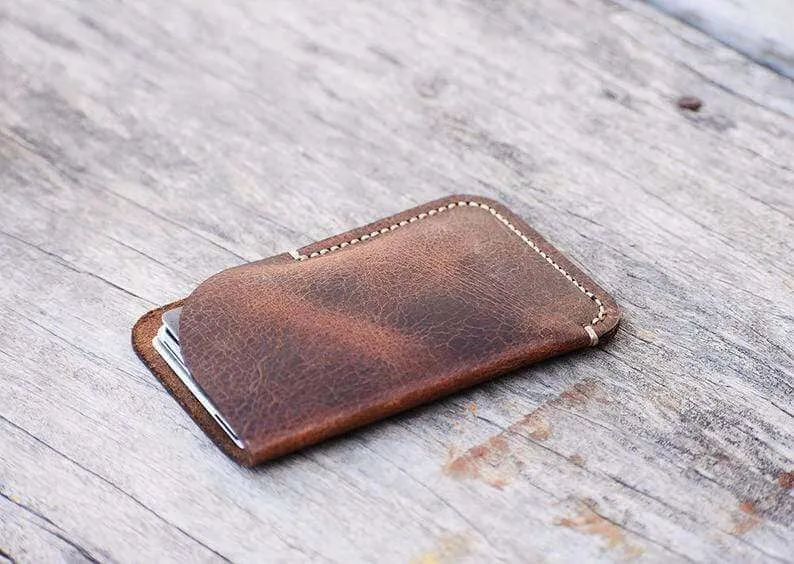 personalize Minimal Hand Stitched Card Holder, LEATHER CARDHOLDER, Groom Gift, Men Wallet, Fathers Day Gift # 2004