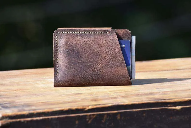 personalize Minimal Hand Stitched Card Holder, LEATHER CARDHOLDER, Groom Gift, Men Wallet, Fathers Day Gift # 2004