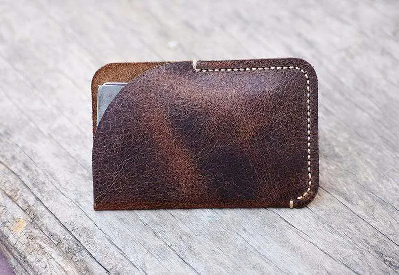 personalize Minimal Hand Stitched Card Holder, LEATHER CARDHOLDER, Groom Gift, Men Wallet, Fathers Day Gift # 2004