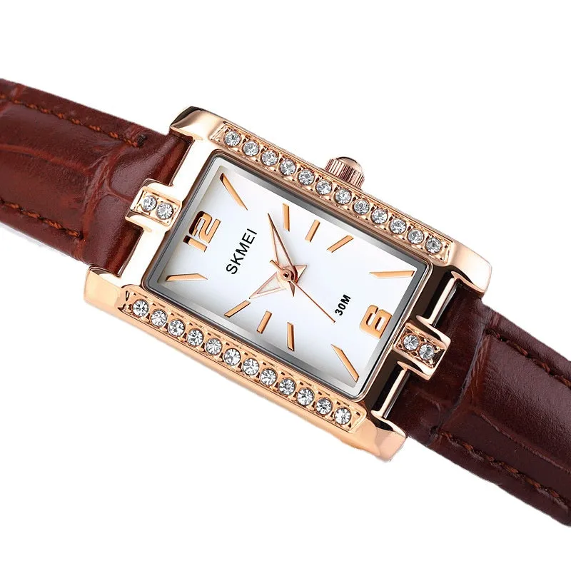 Personalized All-Match Rose Gold Diamond Women's Student Small Square Steel Belt Quartz Watch