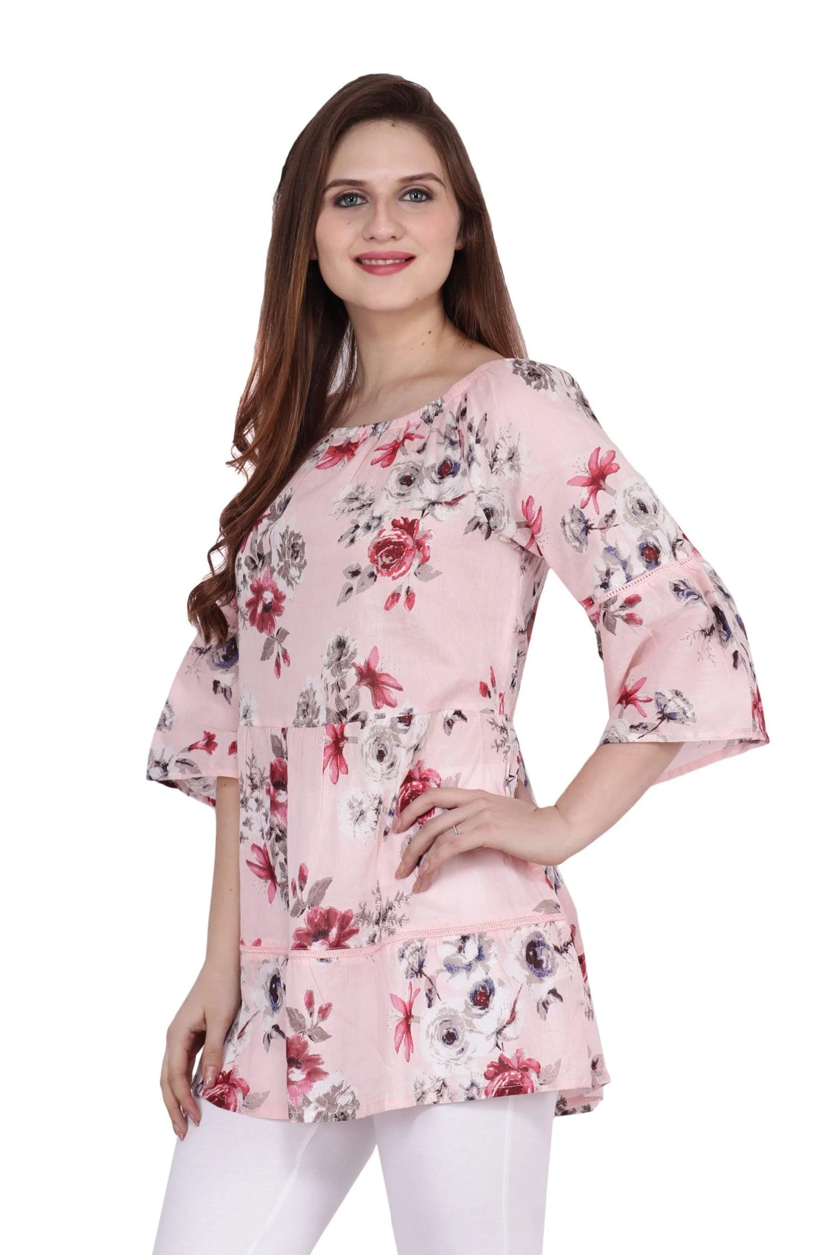 Pink Floral Printed Long Top