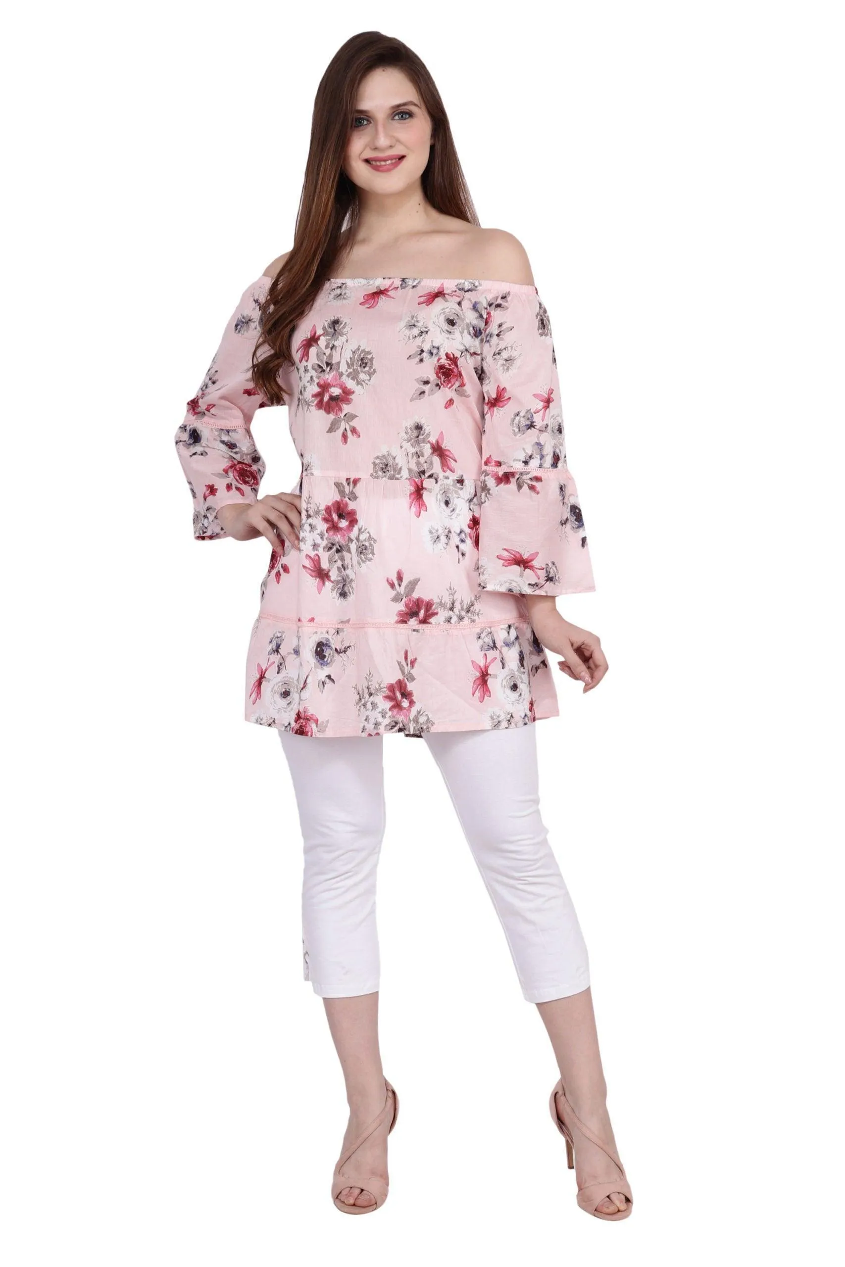 Pink Floral Printed Long Top