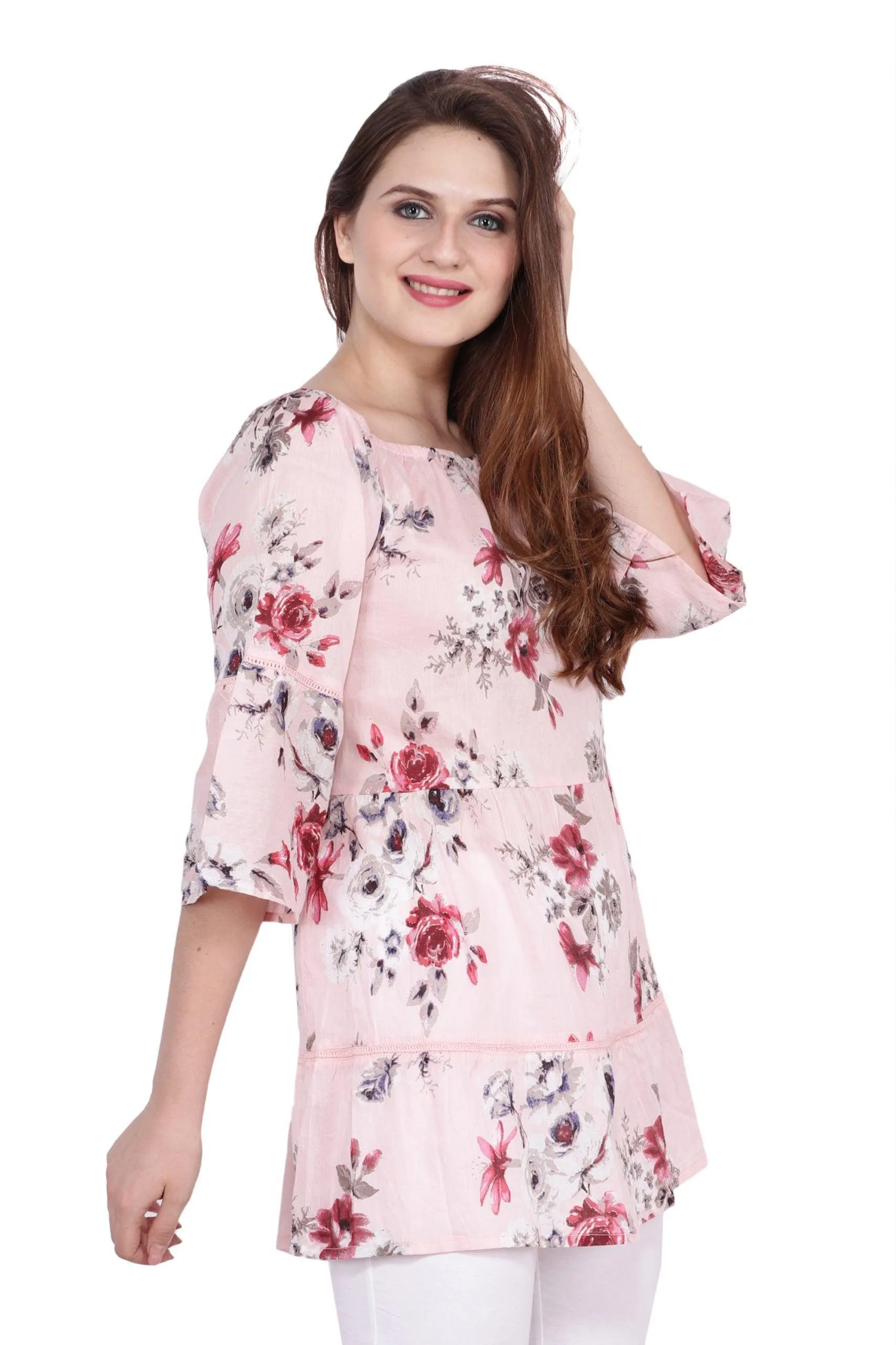 Pink Floral Printed Long Top