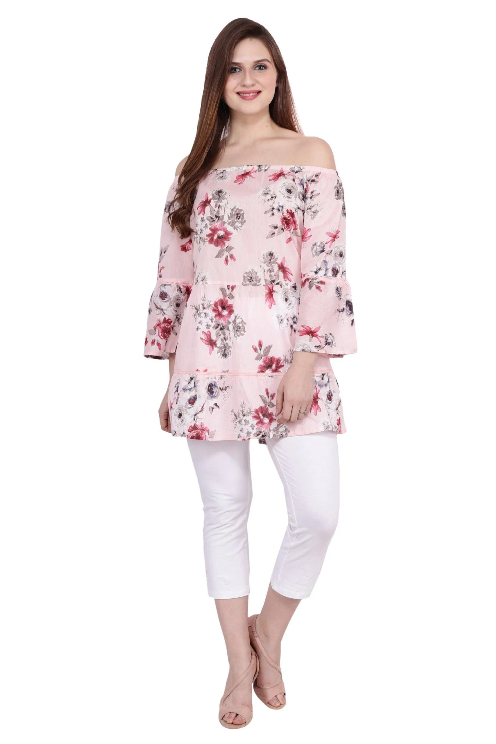 Pink Floral Printed Long Top