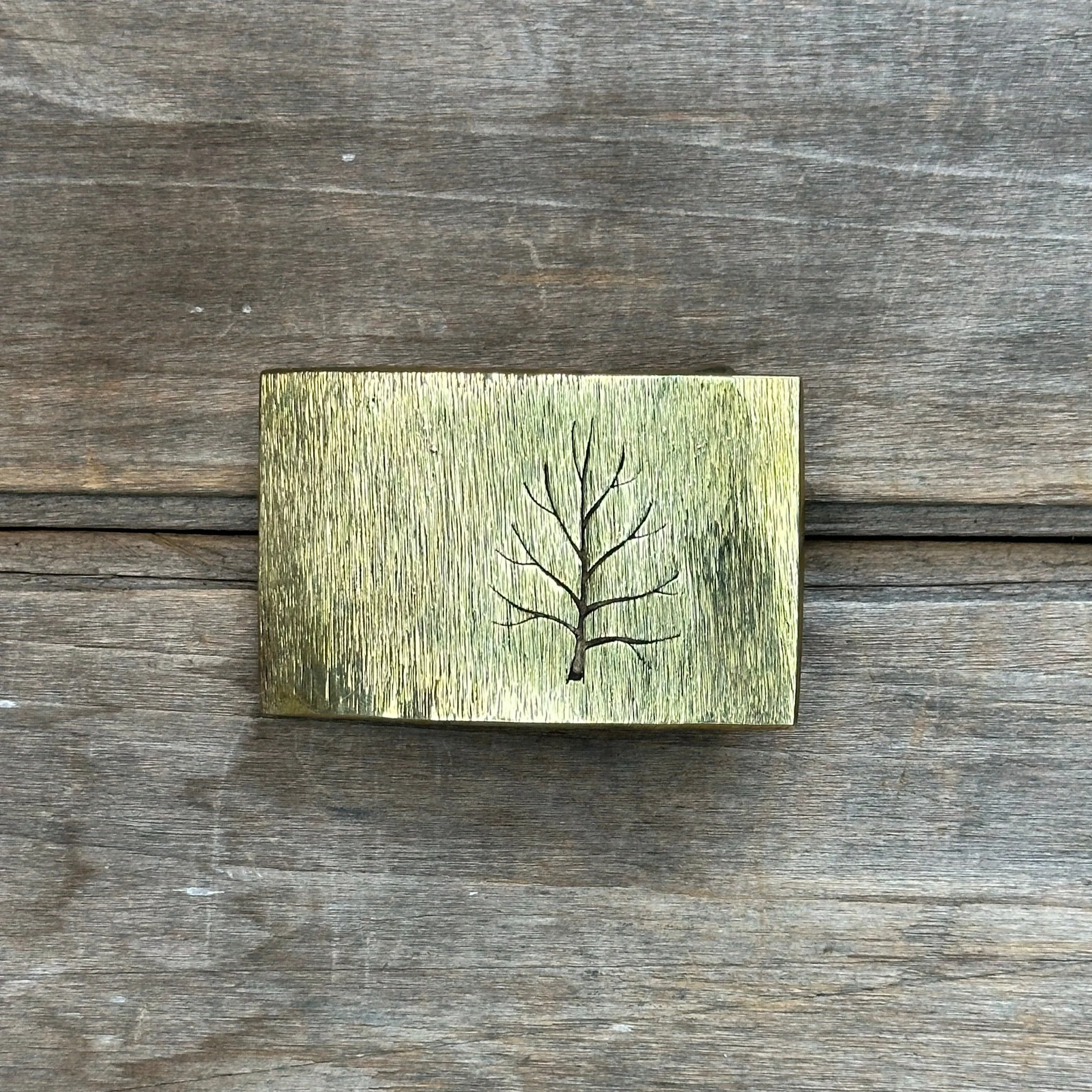 Rectangle Brass "Tree" David M. Bowman Belt Buckle