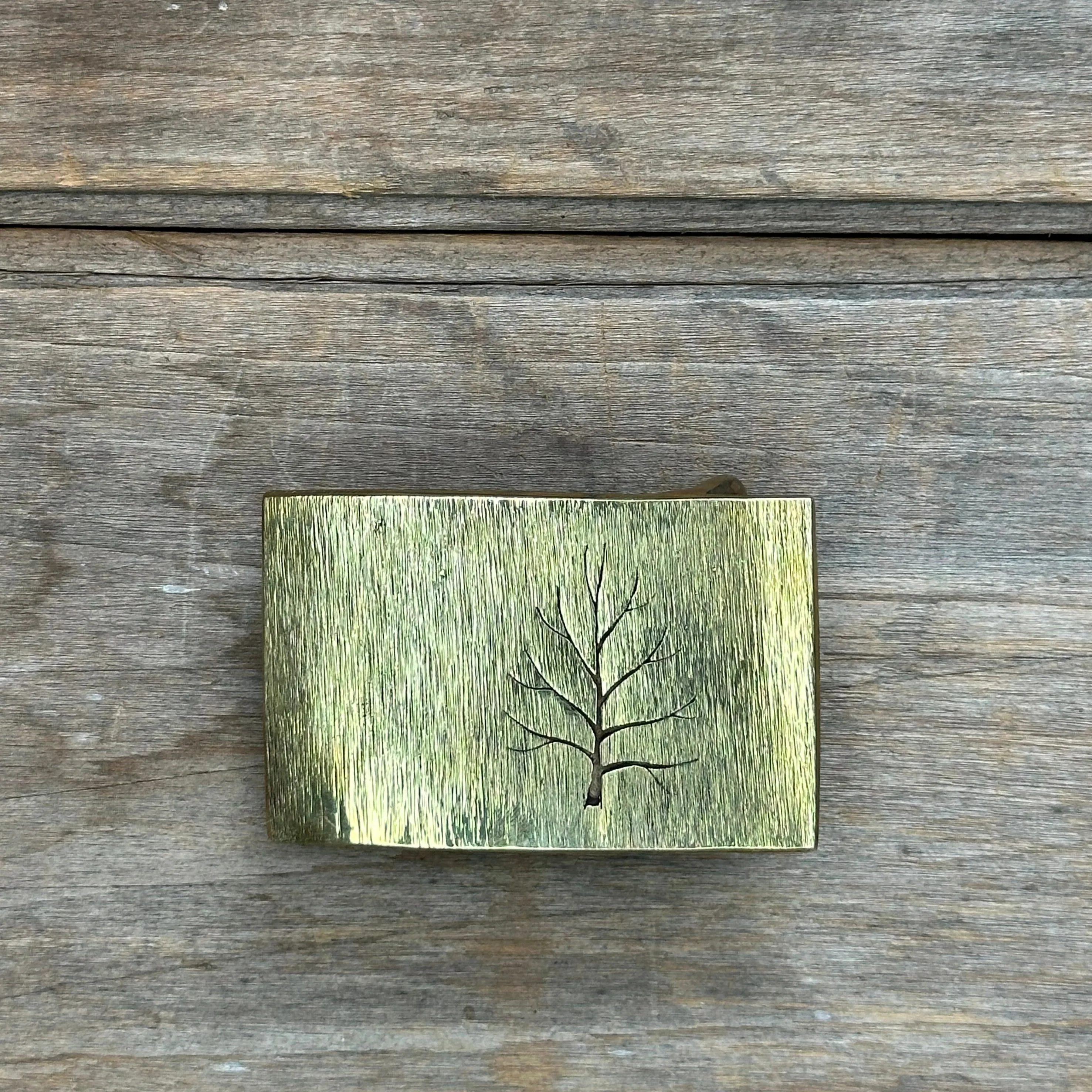 Rectangle Brass "Tree" David M. Bowman Belt Buckle