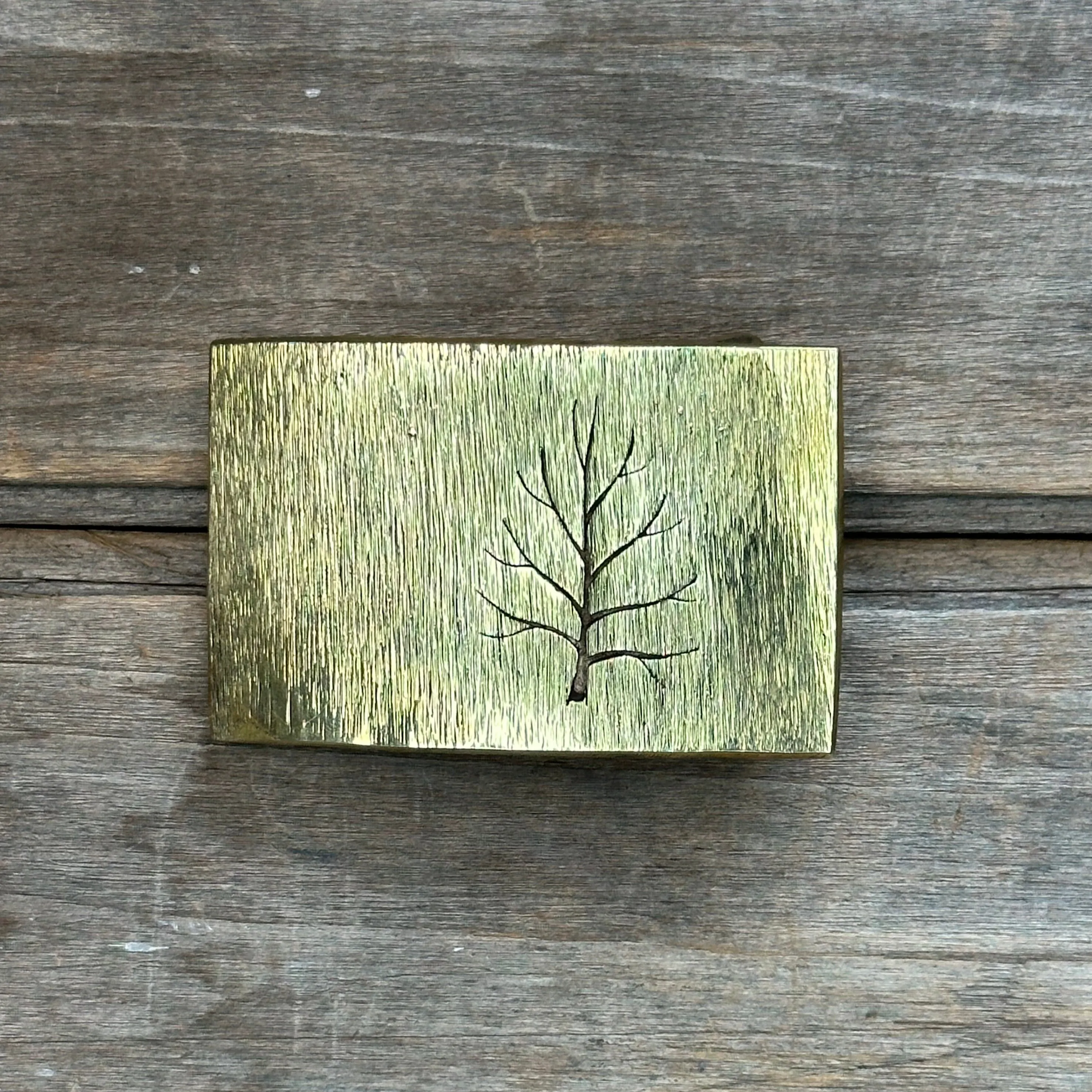 Rectangle Brass "Tree" David M. Bowman Belt Buckle