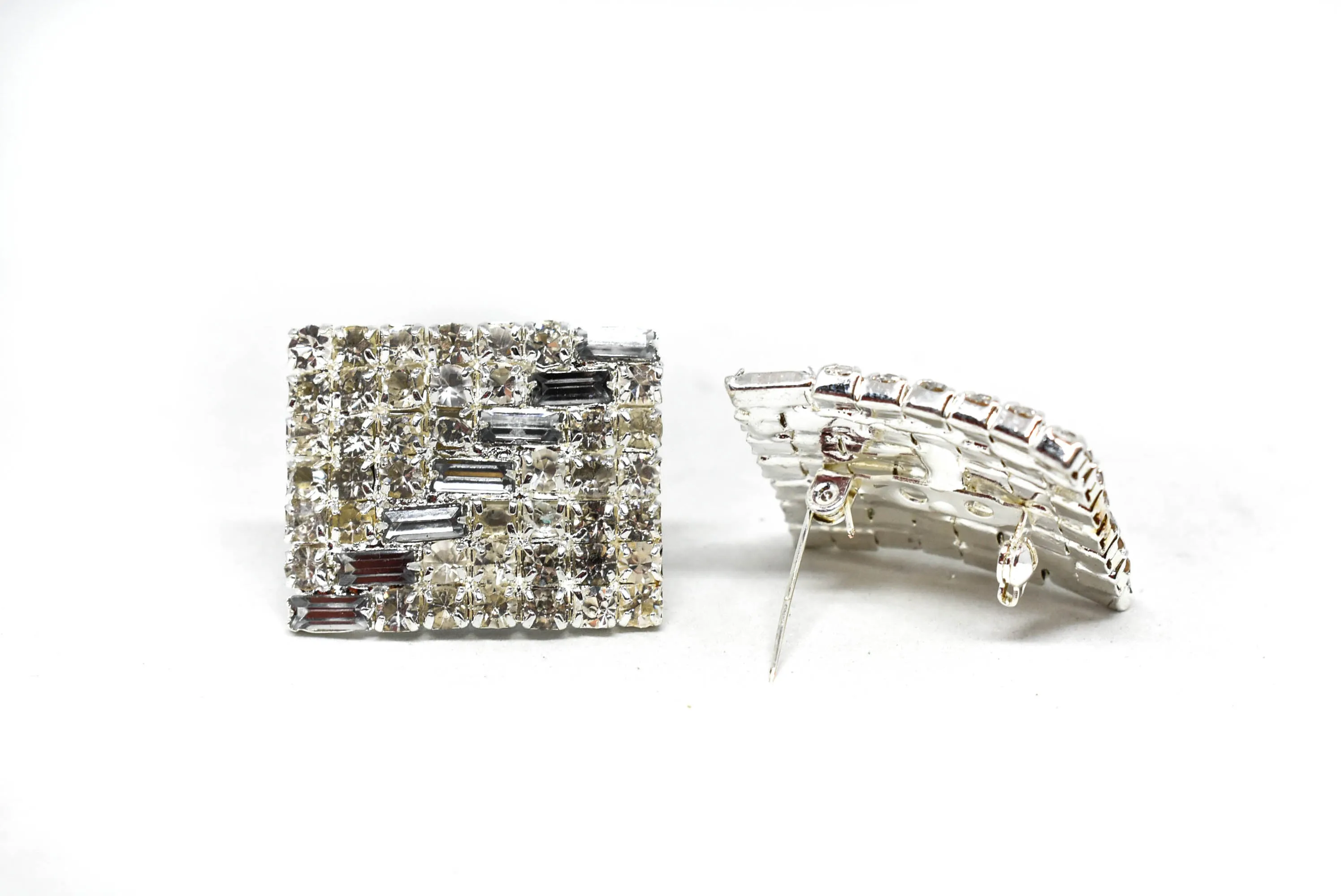 Rectangular Rhinestone Brooch with Pin 1.25" x 1"- 1 Yard