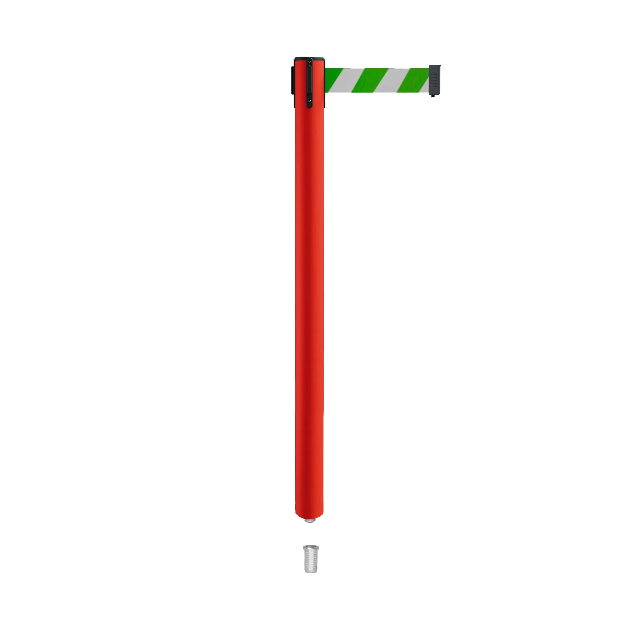 Retractable Belt Barrier Stanchion, Mini Socket Base, Red Post, 9 ft Belt - Montour Line MSX630SK